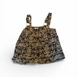 Black Floral Tank Top with Beige Flowers